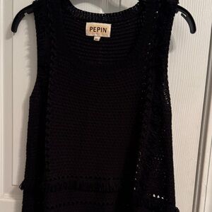 Pepin Elegant Black Crochet Black Top